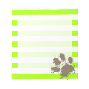 Funny Pawprint auf Electric Lime Green Stripes Notizblock