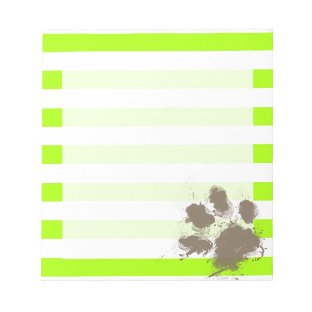 Funny Pawprint auf Electric Lime Green Stripes Notizblock (Vorderseite)