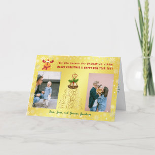 Funny Pawsitive Rudolph 2 Fotos Letter Golden Feiertagskarte