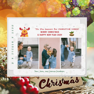 Funny Pawsitive Rudolph 3 Fotos Minimalistisch Mod Feiertagskarte