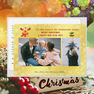 Funny Pawsitive Rudolph Minimalistisch 2 Fotos Gol Feiertagskarte