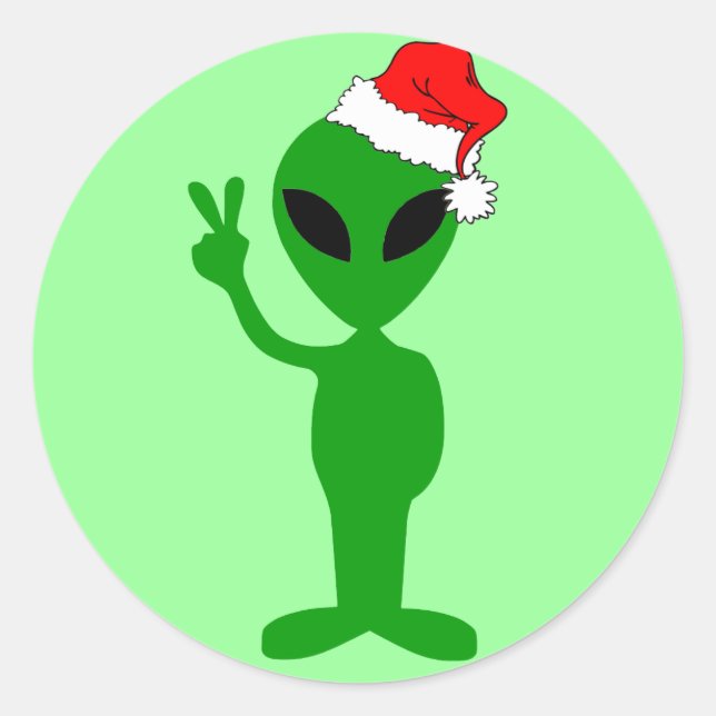 Funny Peace Alien santa Runder Aufkleber (Vorderseite)