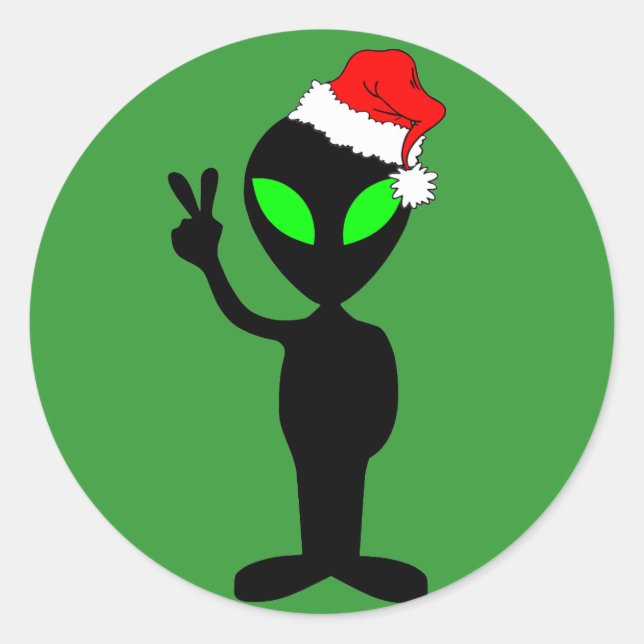Funny Peace Alien santa Runder Aufkleber (Vorderseite)