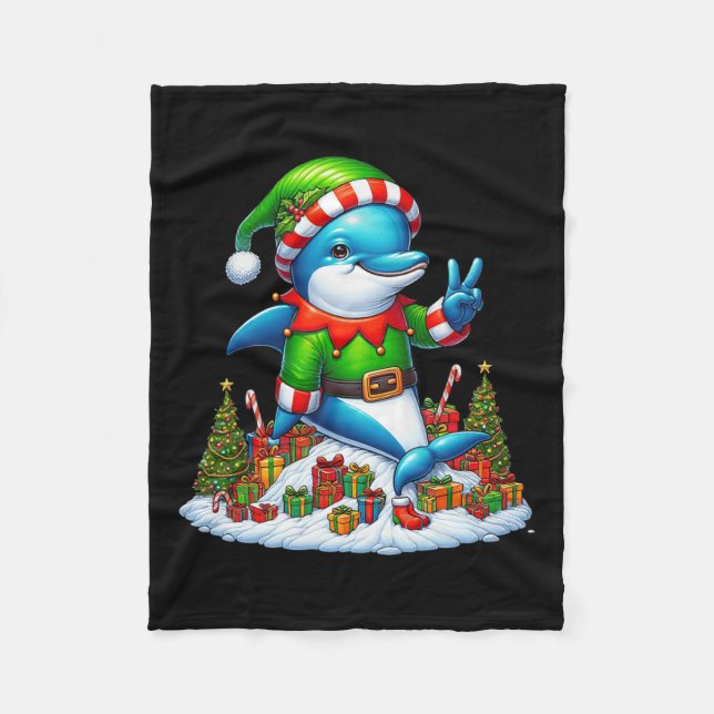 Funny Peace Hand Dolphin Elf Weihnachten Frauen Mä Fleecedecke (Vorderseite)