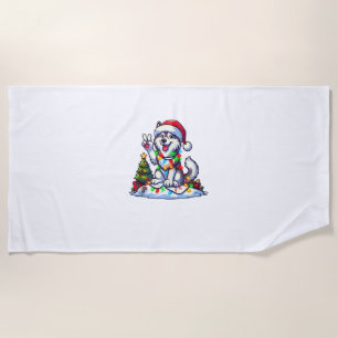 Funny Peace Hand Husky Weihnachtsleuchten Frauen M Strandtuch