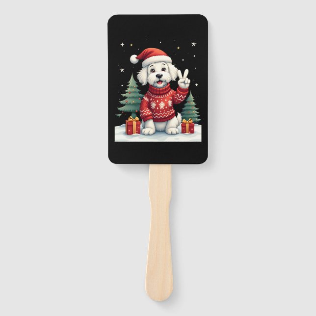 Funny Peace Hand Maltese Christmas Lights Womens M Fächer (Vorderseite)