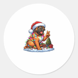 Funny Peace Hand Mastiff Weihnachtsleuchten Frauen Runder Aufkleber