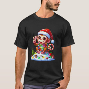 Funny Peace Hand Monkey Weihnachtsbeleuchtung Wome T-Shirt