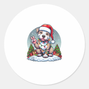 Funny Peace Hand Pitbuls Weihnachtsbeleuchtung Fra Runder Aufkleber