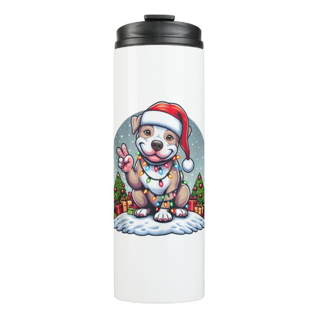 Funny Peace Hand Pitbuls Weihnachtsbeleuchtung Fra Thermosbecher (Vorderseite)