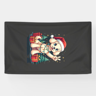 Funny Peace Hand Poodle Christmas Lights Womens Me Banner