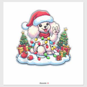 Funny Peace Hand Poodle Weihnachtsleuchten Weibche Aufkleber