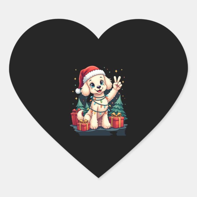 Funny Peace Hand Poodle Weihnachtsleuchten Weibche Herz-Aufkleber (Vorderseite)
