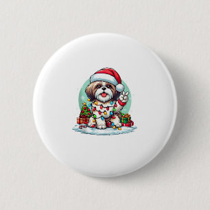 Funny Peace Hand Shih Tzu Christmas Lights Womens Button