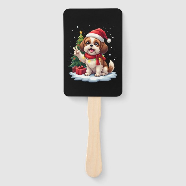 Funny Peace Hand Shih Tzu Christmas Lights Womens  Fächer (Vorderseite)