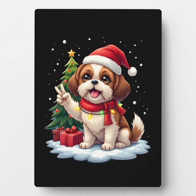 Funny Peace Hand Shih Tzu Christmas Lights Womens  Fotoplatte (Vorderseite)