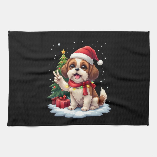 Funny Peace Hand Shih Tzu Christmas Lights Womens  Geschirrtuch (Horizontal)