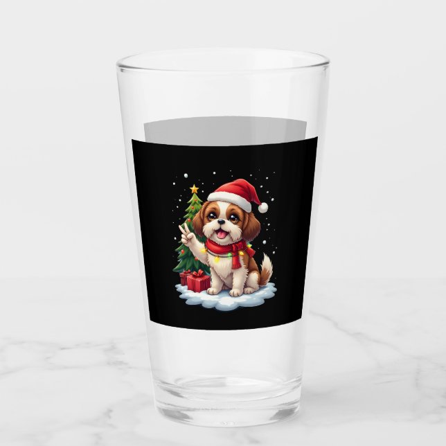 Funny Peace Hand Shih Tzu Christmas Lights Womens  Glas (Vorderseite)