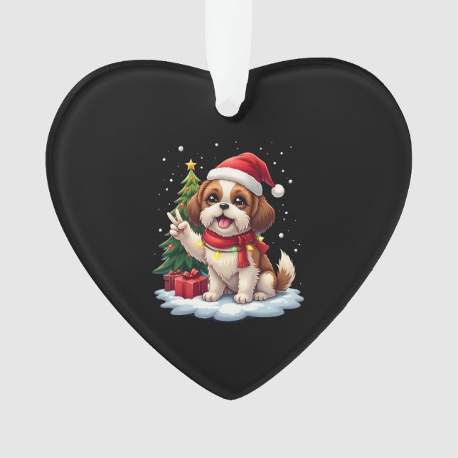 Funny Peace Hand Shih Tzu Christmas Lights Womens  Ornament (Vorderseite)