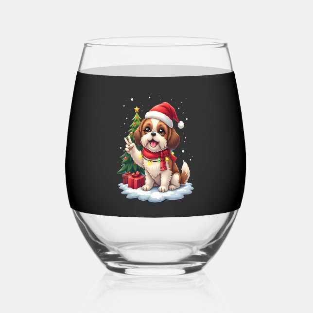 Funny Peace Hand Shih Tzu Christmas Lights Womens  Weinglas Ohne Stiel (Vorderseite)