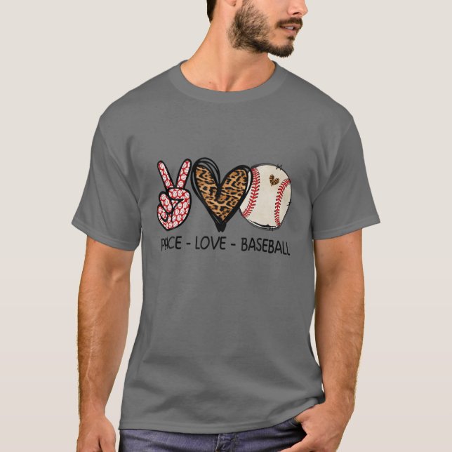 Funny Peace Liebe Baseball Mama Leopard Print T-Shirt (Vorderseite)