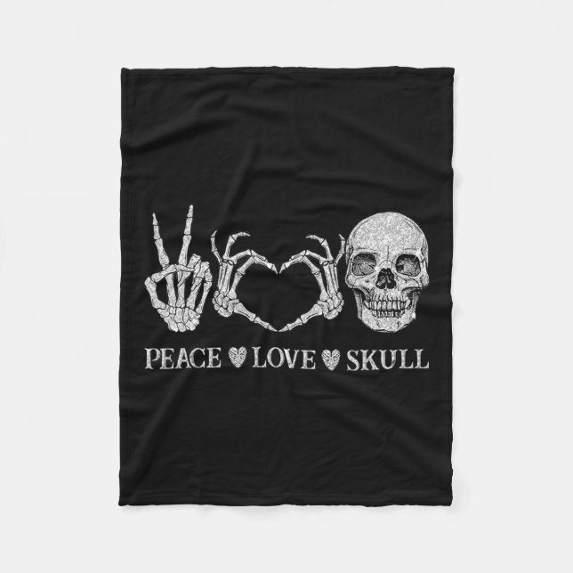 Funny Peace Liebe Skull Skeleton Hands Halloween Fleecedecke (Vorderseite)
