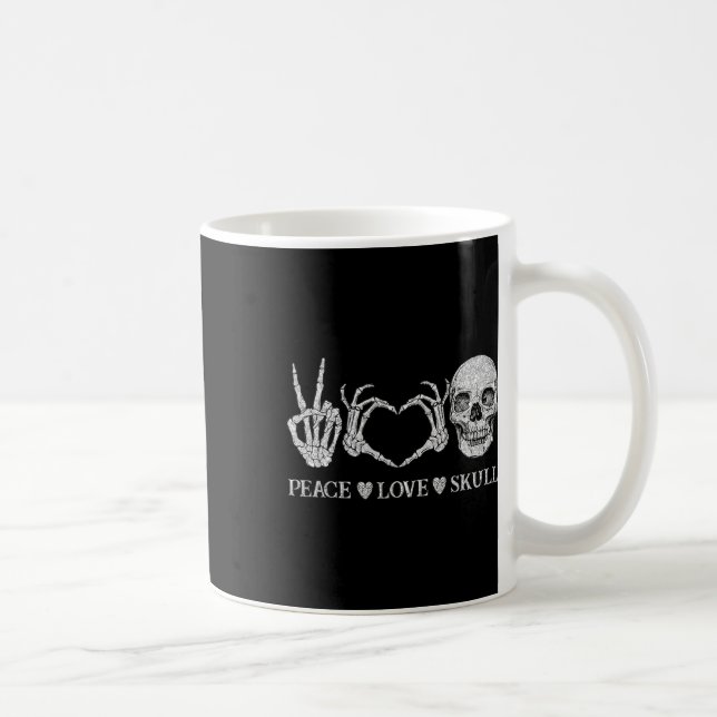 Funny Peace Liebe Skull Skeleton Hands Halloween Kaffeetasse (Rechts)