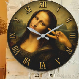 Funny Peace Mona Lisa Victory Sign Renaissance Art Große Wanduhr