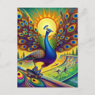 Funny Peacock Skateboard Postkarte