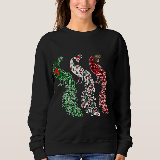 Funny Peacock Xmas Tremlichter Karierte Weihnachte Sweatshirt (Vorderseite)