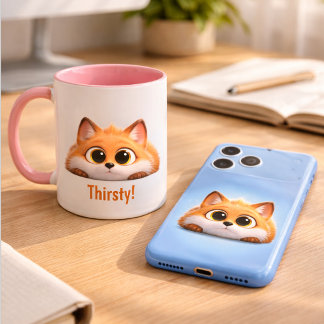 Funny Peekaboo Fox "Thirsty!" Cute Office Gift Tasse