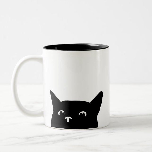 Funny Peeking Cat Zweifarbige Tasse (Links)