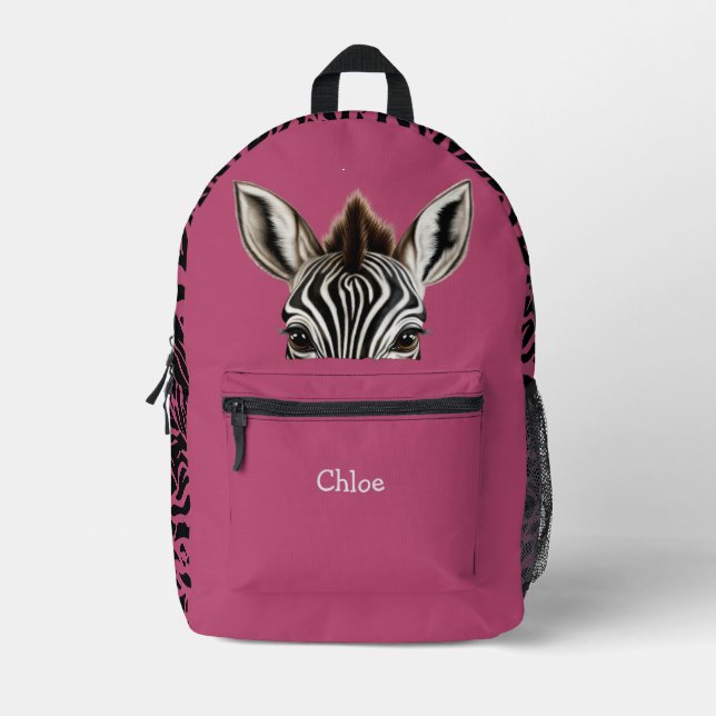 Funny Peeking Zebra Pink Bedruckter Rucksack (Vorderseite)