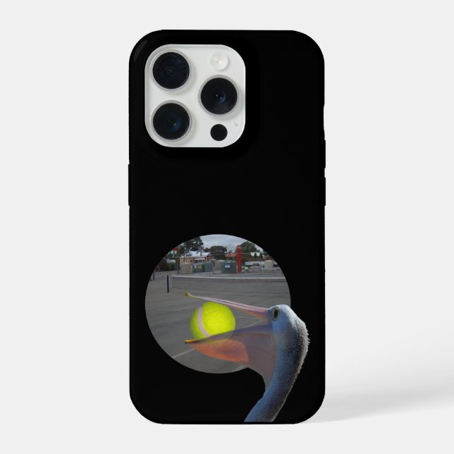 Funny Pelican Catches Tennis Ball, Denim Jacket iPhone Hülle (Rückseite)