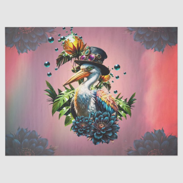 Funny pelican mit Steamponhut Seidenpapier (Vorderseite)