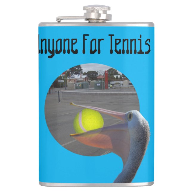 Funny Pelican Tennis Player, Hip Flask Flachmann (Vorderseite)