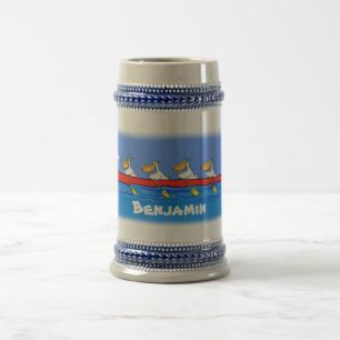 Funny pelicans ruderender Cartoon Bierglas