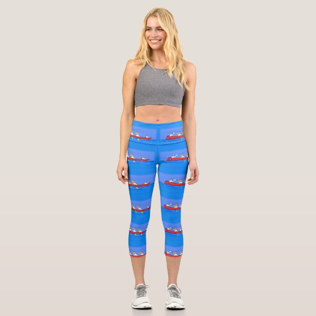 Funny pelicans ruderender Cartoon Capri Leggings (Vorderseite)