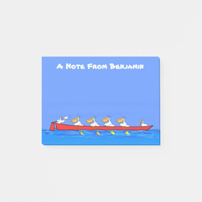 Funny pelicans ruderender Cartoon Post-it Klebezettel (Vorderseite)