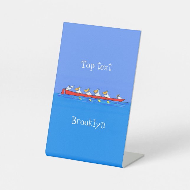 Funny pelicans ruderender Cartoon Sockelschild (Vorderseite)