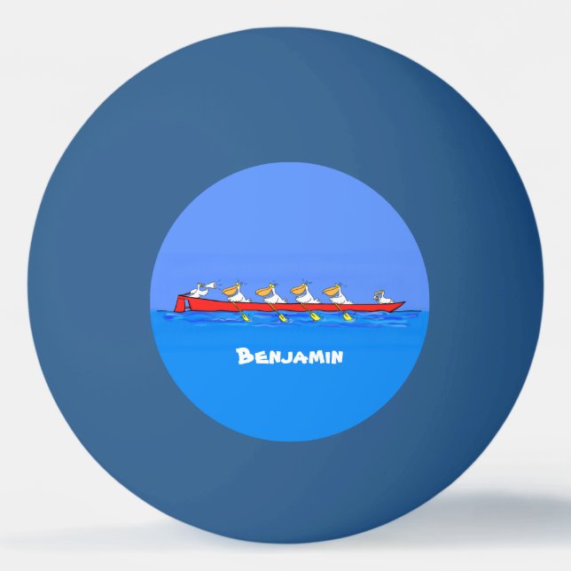 Funny pelicans ruderender Cartoon Tischtennisball (Vorderseite)