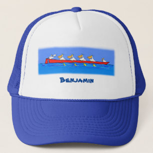 Funny pelicans ruderender Cartoon Truckerkappe