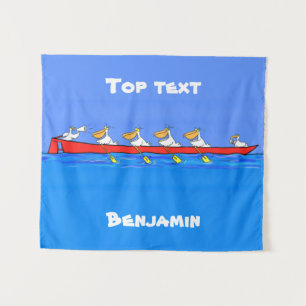 Funny pelicans ruderender Cartoon Wandteppich