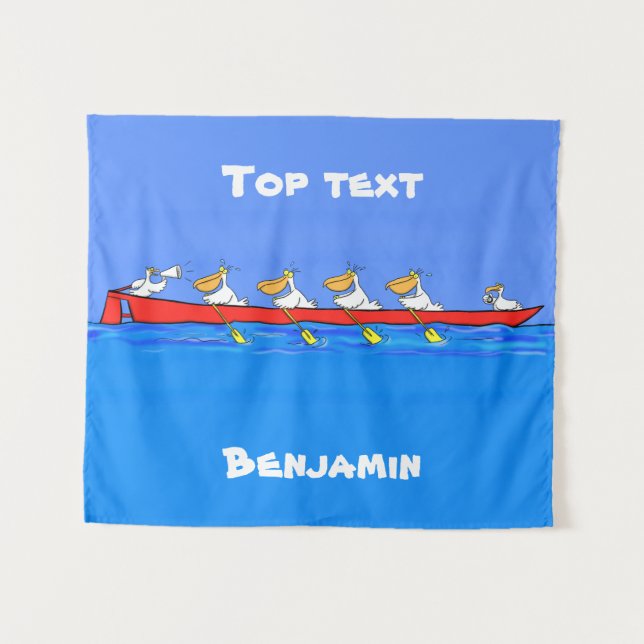 Funny pelicans ruderender Cartoon Wandteppich (Vorderseite (Horizontal))