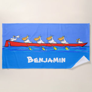 Funny pelicans Ruderteam Cartoon Strandtuch. Strandtuch