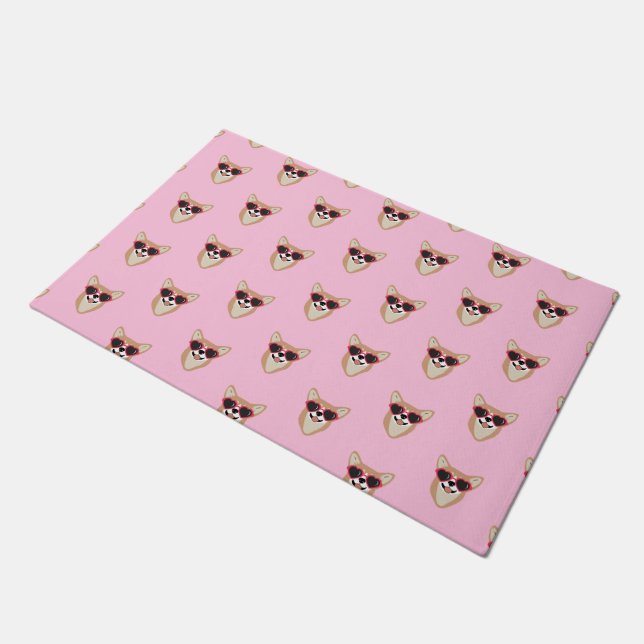 Funny Pembroke Welsh Corgi Pattern Pink Fußmatte (Schrägansicht)