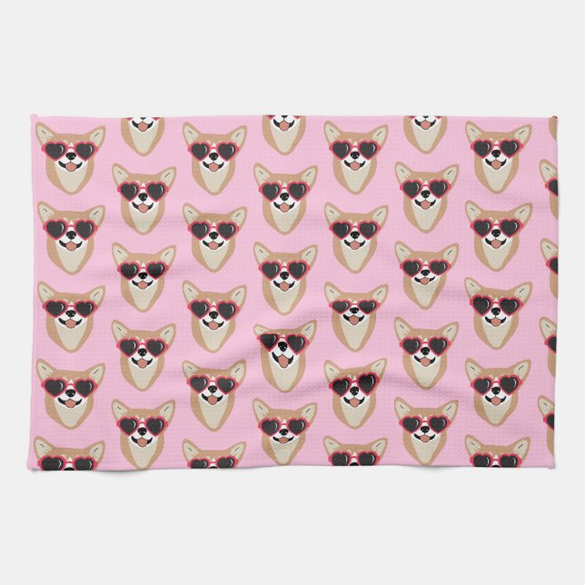 Funny Pembroke Welsh Corgi Pattern Pink Geschirrtuch (Horizontal)
