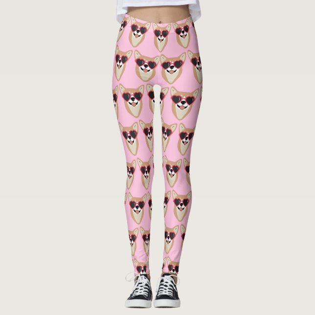 Funny Pembroke Welsh Corgi Pattern Pink Leggings (Vorderseite)