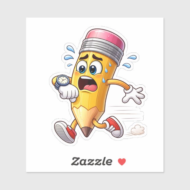 Funny Pencil Running Late Custom-Cut Vinyl Sticker (Blatt)