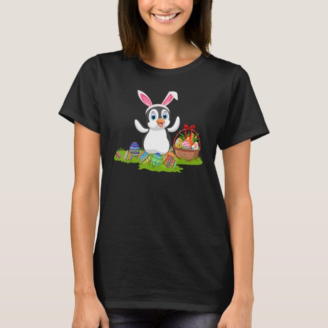 Funny Penguin Bird Ostereier Jagd Bunny Pengui T-Shirt (Vorderseite)